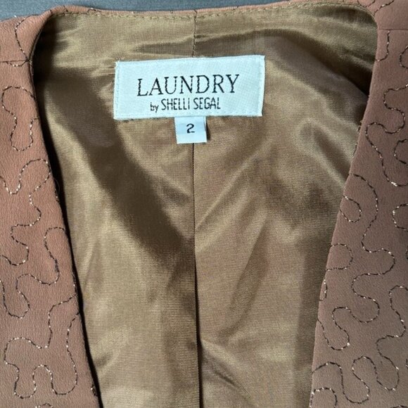 Vintage 90's‎ Brown Glitter Sparkle Crop Jacket Blazer LAUNDRY by SHELLI SEGAL - Picture 9 of 9